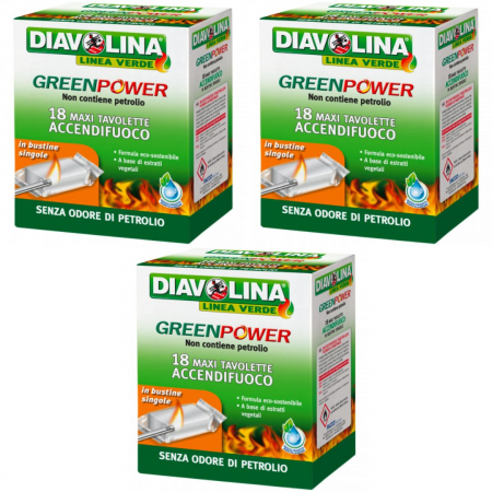 Pack 3 Accendifuoco Green Power 18 maxi tavolette Diavolina